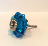 Turquoise Blue Glass Flower Cabinet Knobs Dresser Drawer Pulls-Dwyer Home Collection