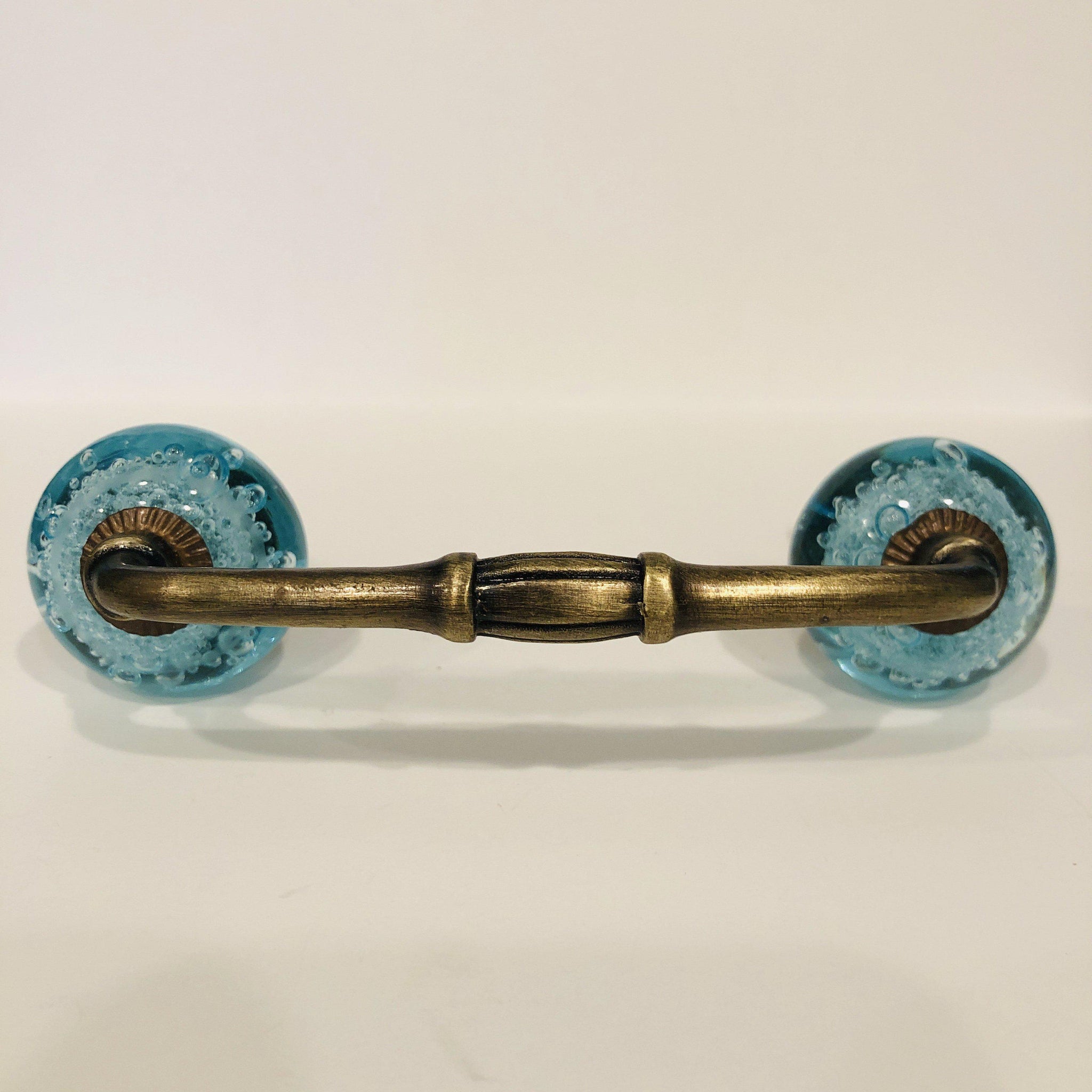 Aqua Glass Bubble 4 Inch Slim Style Cabinet Handles Drawer Pulls-Dwyer Home Collection