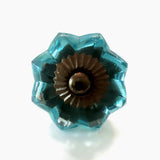 Aqua Blue Glass Flower Cabinet Knobs Dresser Drawer Handles-Dwyer Home Collection