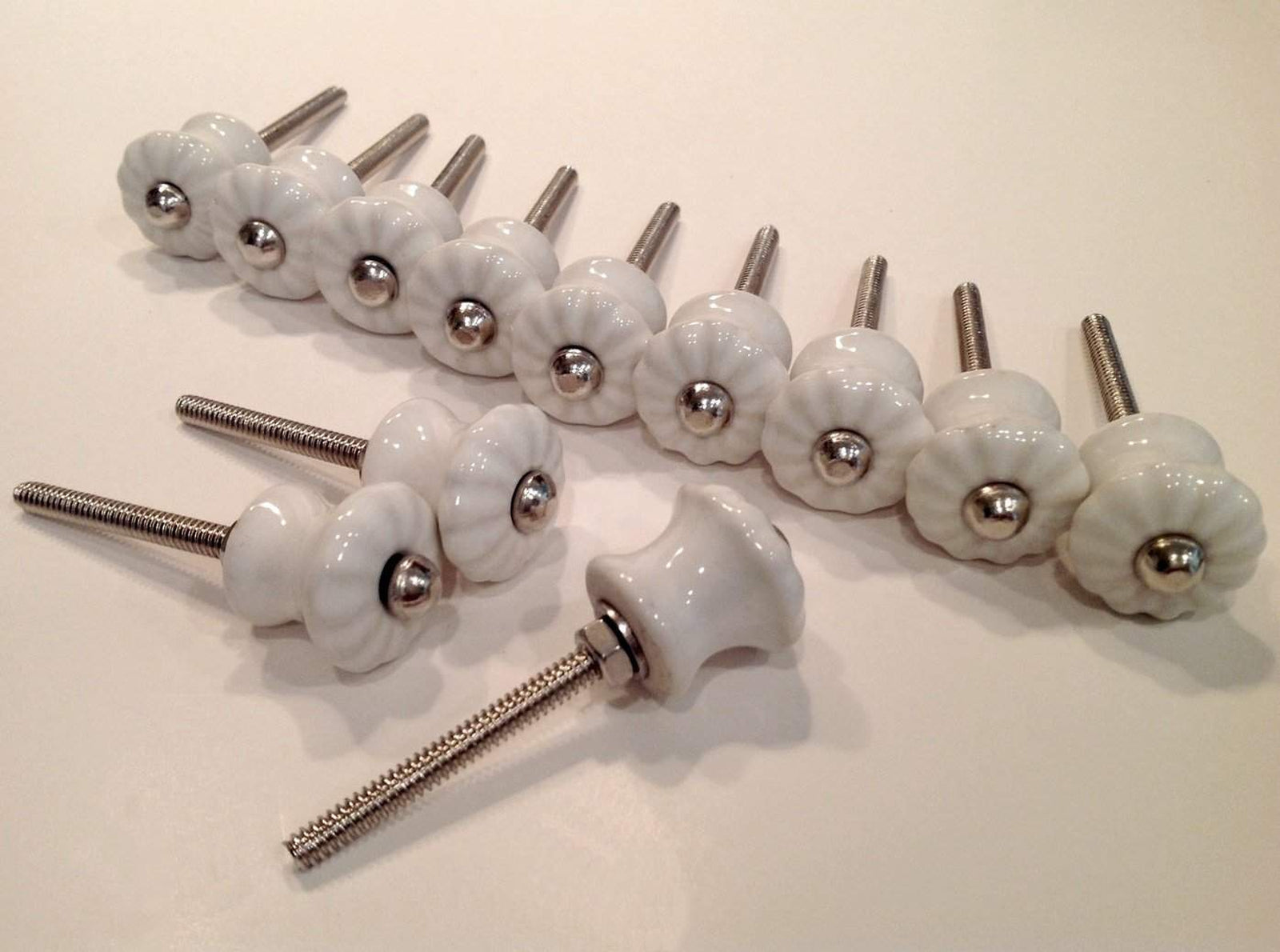 10 Mini Scalloped White Porcelain Cabinet Knobs Small Drawer Pulls-Dwyer Home Collection